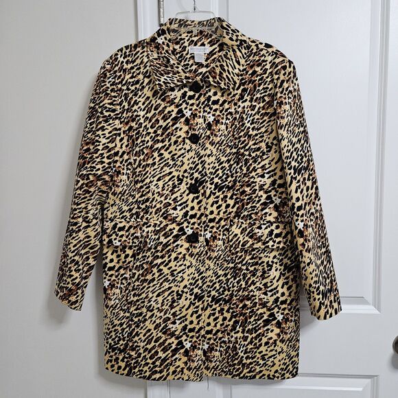 Worthington Animal Print Trench Coat Women’s XLarge Button Up Front Pockets - Picture 1 of 11